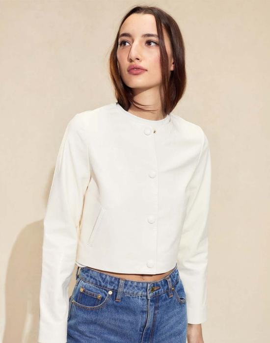  신시아 로리 가죽 자켓 신시아 로울리 다운타운 크롭 가죽 재킷 오프 화이트 - CYNTHIA ROWLEY