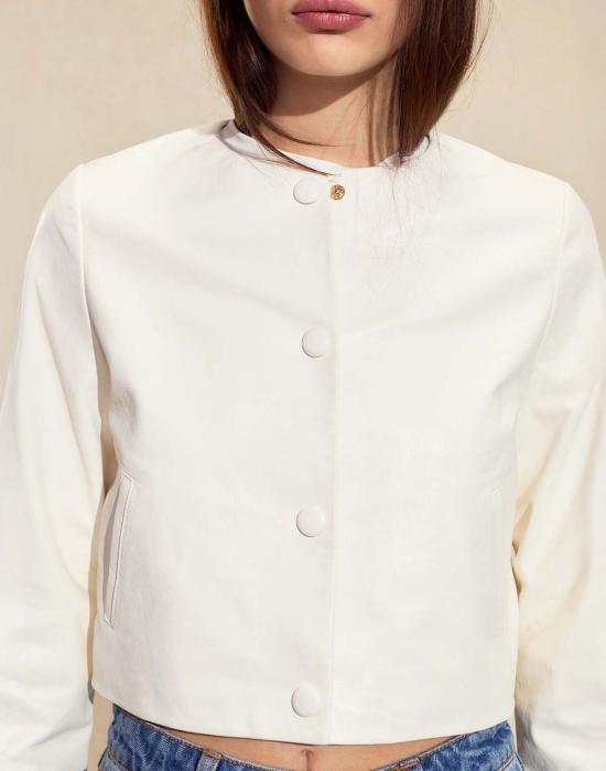  신시아 로리 가죽 자켓 신시아 로울리 다운타운 크롭 가죽 재킷 오프 화이트 - CYNTHIA ROWLEY