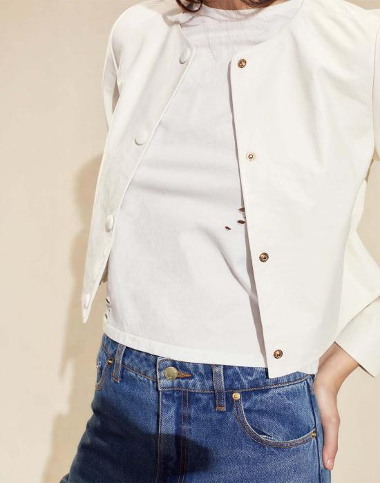  신시아 로리 가죽 자켓 신시아 로울리 다운타운 크롭 가죽 재킷 오프 화이트 - CYNTHIA ROWLEY