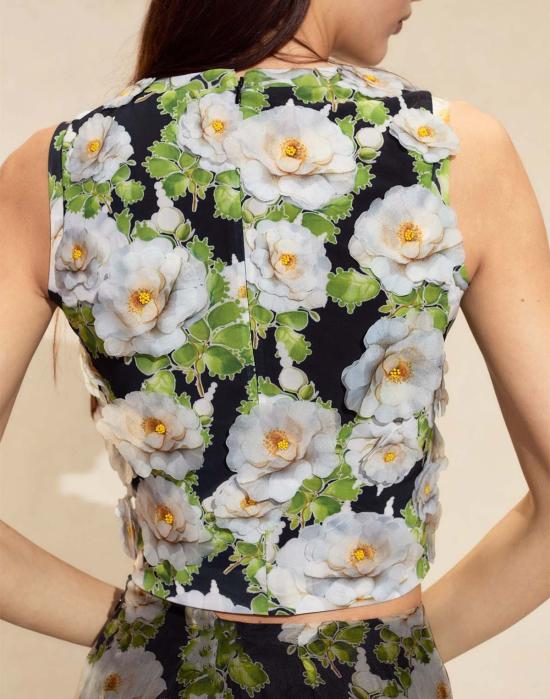  신시아 로리 블라우스 신시아 로울리 코넬리아 플라워 아플리케 탑 블랙 플로럴 - CYNTHIA ROWLEY