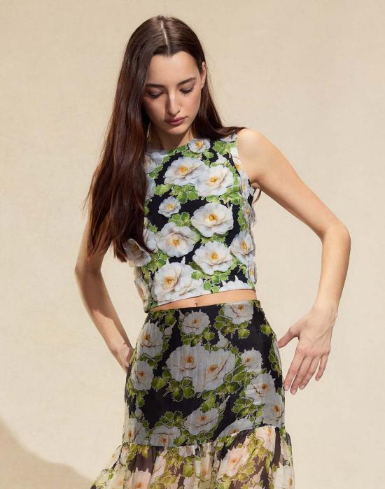  신시아 로리 블라우스 신시아 로울리 코넬리아 플라워 아플리케 탑 블랙 플로럴 - CYNTHIA ROWLEY