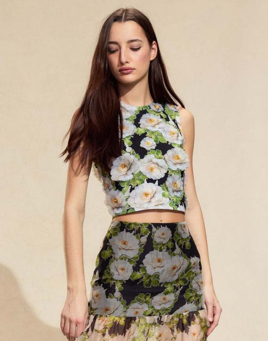  신시아 로리 블라우스 신시아 로울리 코넬리아 플라워 아플리케 탑 블랙 플로럴 - CYNTHIA ROWLEY