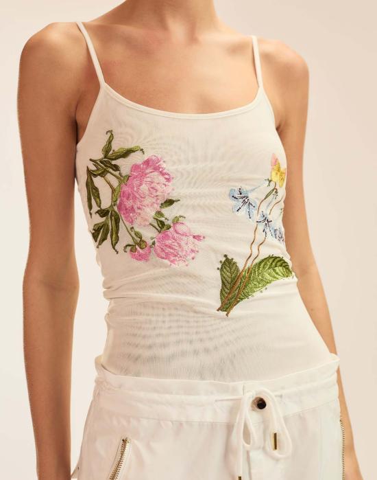  신시아 로리 블라우스 신시아 로울리 야생화 자수 쉘 탑 화이트 - CYNTHIA ROWLEY