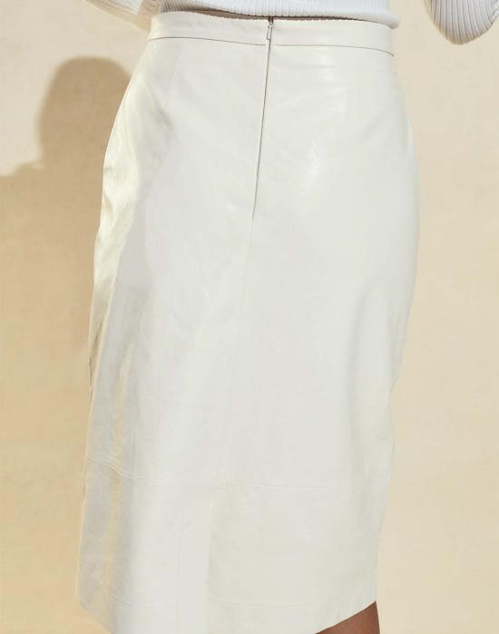  신시아 로리 데님 팬츠 신시아 로울리 런던 레더 미디 스커트 오프 화이트 - CYNTHIA ROWLEY