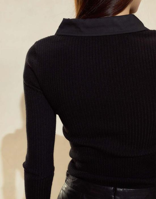  신시아 로리 반팔 티셔츠 신시아 로울리 우에스 립 니트 폴로 셔츠 블랙 - CYNTHIA ROWLEY
