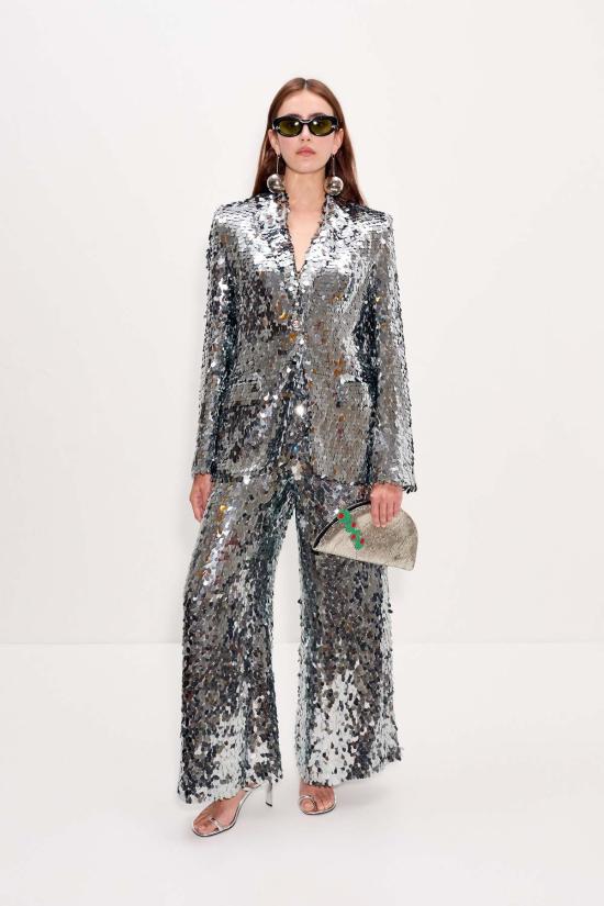  사이먼밀러 스트레이트 팬츠 Simon Miller Nella 스팽글 와이드 레그 팬츠 새틀라이트 실버 - SIMONMILLER