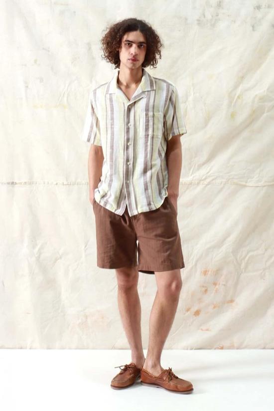  Far Afield 반팔 셔츠 Selleck  브라운/옐로우