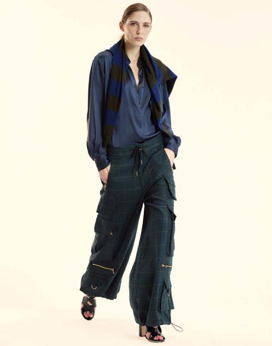  신시아 로리 스트레이트 팬츠 신시아 로울리 플레드 카고 팬츠 그린 플레드 - CYNTHIA ROWLEY