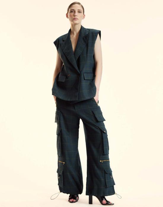  신시아 로리 스트레이트 팬츠 신시아 로울리 플레드 카고 팬츠 그린 플레드 - CYNTHIA ROWLEY