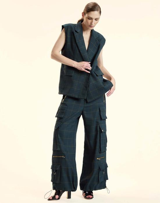  신시아 로리 스트레이트 팬츠 신시아 로울리 플레드 카고 팬츠 그린 플레드 - CYNTHIA ROWLEY