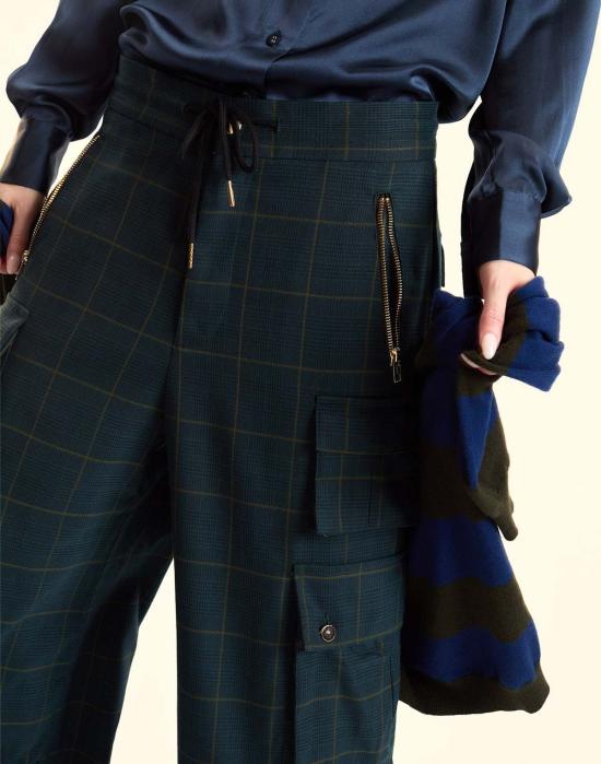  신시아 로리 스트레이트 팬츠 신시아 로울리 플레드 카고 팬츠 그린 플레드 - CYNTHIA ROWLEY