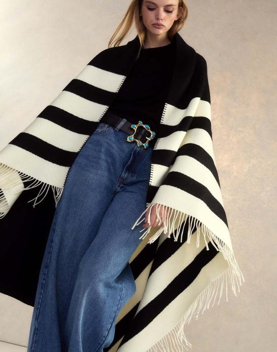  신시아 로리 머플러/스카프 신시아 로울리 울 캐시미어 블랭킷 랩 블랙/화이트 - CYNTHIA ROWLEY