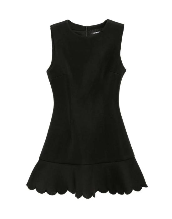  신시아 로리 숏 원피스 신시아 로울리 엘라 본디드 스캘럽 플라운스 드레스 블랙 - CYNTHIA ROWLEY