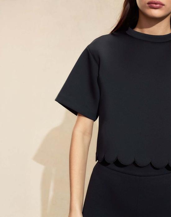  신시아 로리 반팔 티셔츠 신시아 로울리 엘라 스캘럽 본디드  블랙 - CYNTHIA ROWLEY