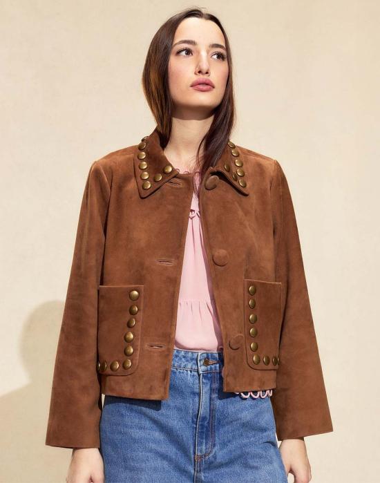  신시아 로리 무스탕 신시아 로울리 스터드 스웨이드 재킷 브라운