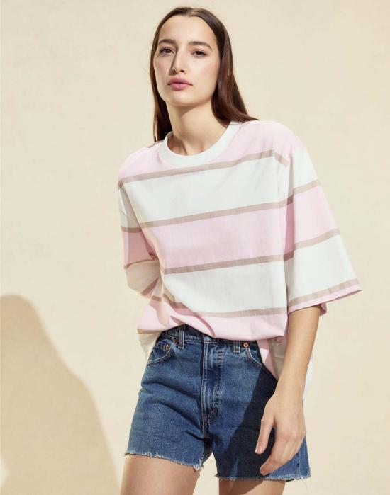  신시아 로리 반팔 티셔츠 신시아 로울리 말리부 스트라이프 티셔츠 핑크/화이트 - CYNTHIA ROWLEY