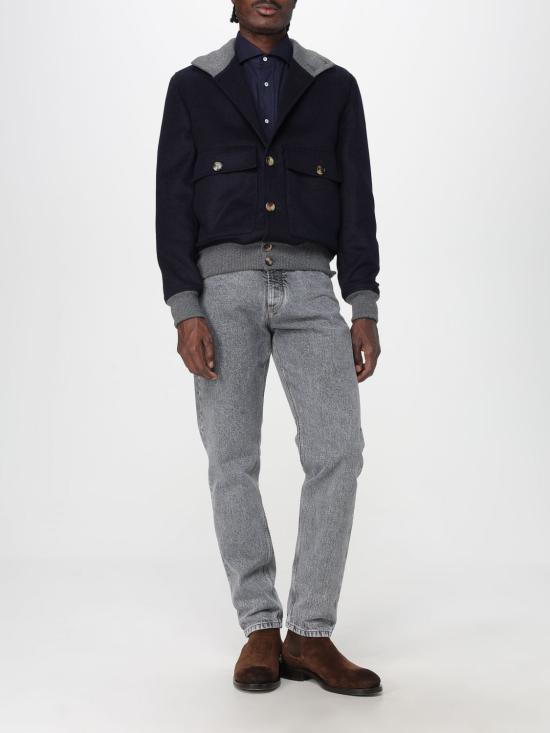 25FW 브루넬로 쿠치넬리 울 플라넬 봄버 자켓 MY4966559 CSI79 Blue - BRUNELLO CUCINELLI