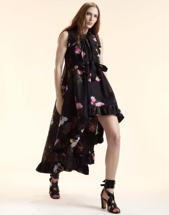  신시아 로리 롱 원피스 신시아 로울리 필 쿠페 하이 로우 드레스 블랙플 - CYNTHIA ROWLEY