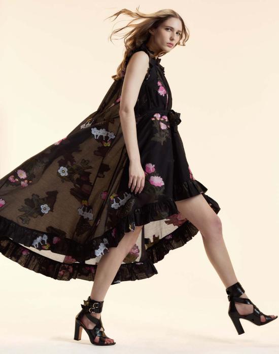  신시아 로리 롱 원피스 신시아 로울리 필 쿠페 하이 로우 드레스 블랙플 - CYNTHIA ROWLEY