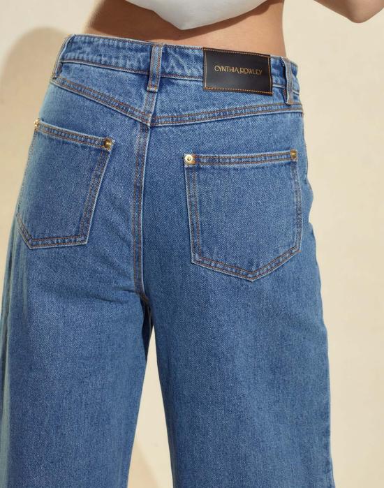  신시아 로리 데님 팬츠 신시아 로울리 자수 와이드 레그 진 다크 워시 - CYNTHIA ROWLEY