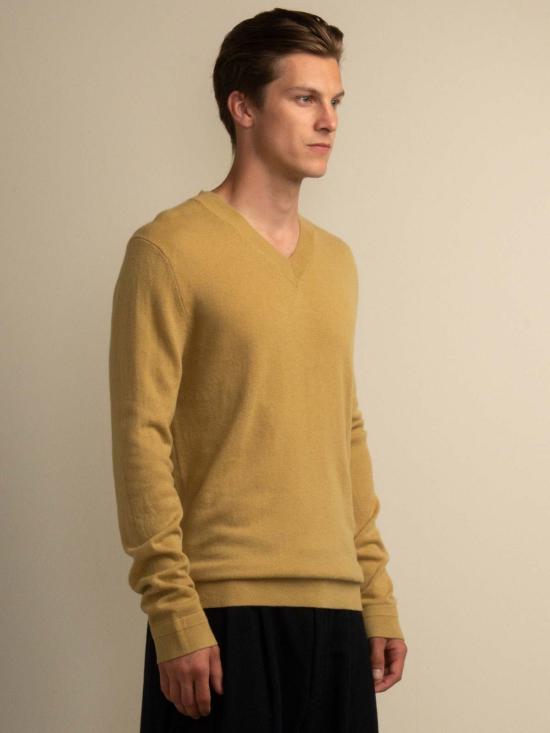  퓨어 캐시미어 엔와이씨 긴팔 티셔츠 Purecashmere Nyc 남성 V넥 스웨터 골든 리프