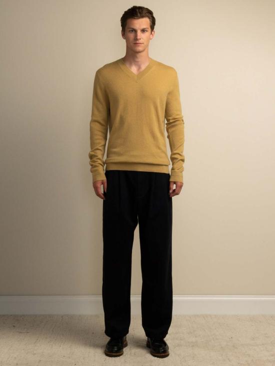  퓨어 캐시미어 엔와이씨 긴팔 티셔츠 Purecashmere Nyc 남성 V넥 스웨터 골든 리프 - PURECASHMERE NYC