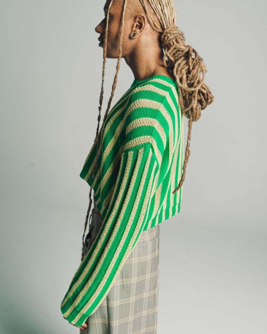  마르니 스웨터 크롭 니트  그린/옐로우 스트라이프 - MARNI