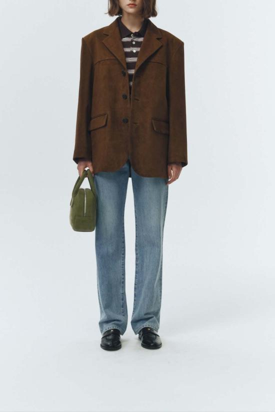  던스트 무스탕 스웨이드 테일러드 하프 재킷 카멜 - DUNST