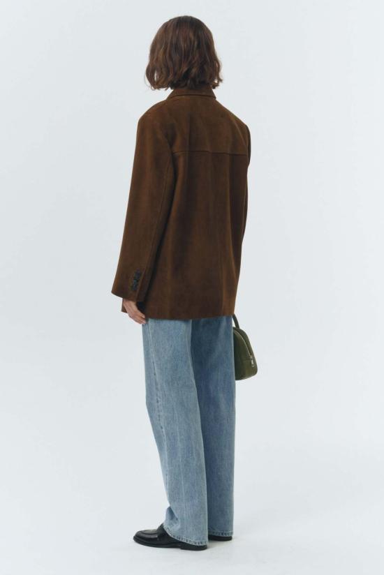  던스트 무스탕 스웨이드 테일러드 하프 재킷 카멜 - DUNST