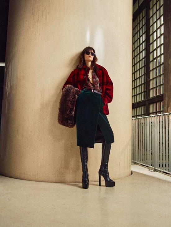 25FW 생로랑 미디 스커트 826769 Y580T 3181 EMERAUDE - SAINT LAURENT