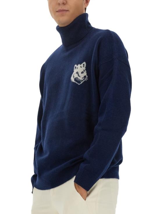  메종키츠네 터틀넥 LM00820KT1063 INKBLUE Blue - MAISON KITSUNE