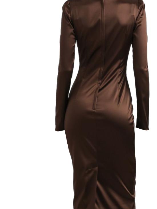 25FW 돌체앤가바나 미디 원피스 F6TYGT FURADM0694 Marrone Scuro - DOLCE & GABBANA