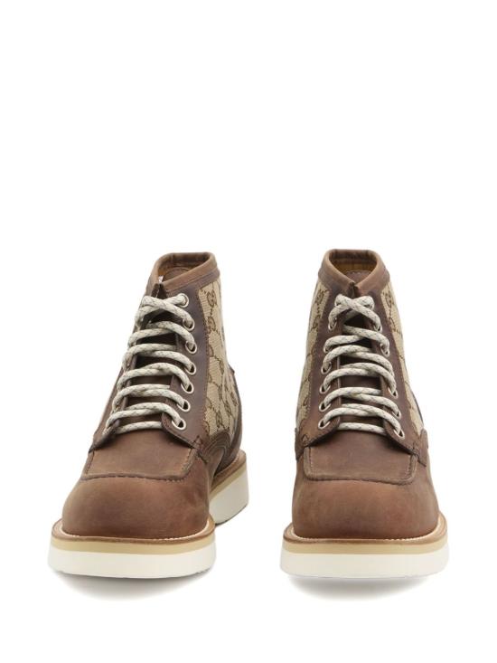 25FW 구찌 라운드 토 레이스업 앵클 부츠 831149 AAEZE2541 CUIR BEIGE EBONY - GUCCI