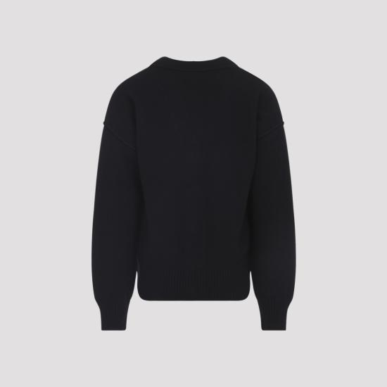 26SS 아미 하트 로고 인타르시아 V넥 가디건 UKC367 018 Black - AMI