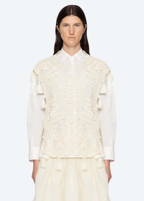  씨뉴욕 블라우스 씨뉴나라 크로셰 콤보 셔츠 - SEA NY