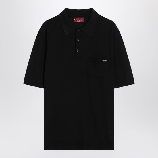  구찌 인타르시오 체스트 포켓 니트 폴로 티셔츠 824124XKEP1 Black