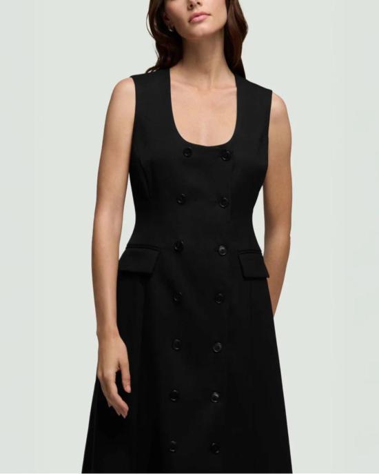  아르젠트 롱 원피스 스쿠프넥 더블 브레스티드 드레스 블랙 - ARGENT