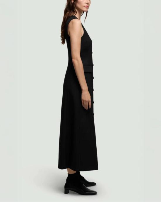  아르젠트 롱 원피스 스쿠프넥 더블 브레스티드 드레스 블랙 - ARGENT