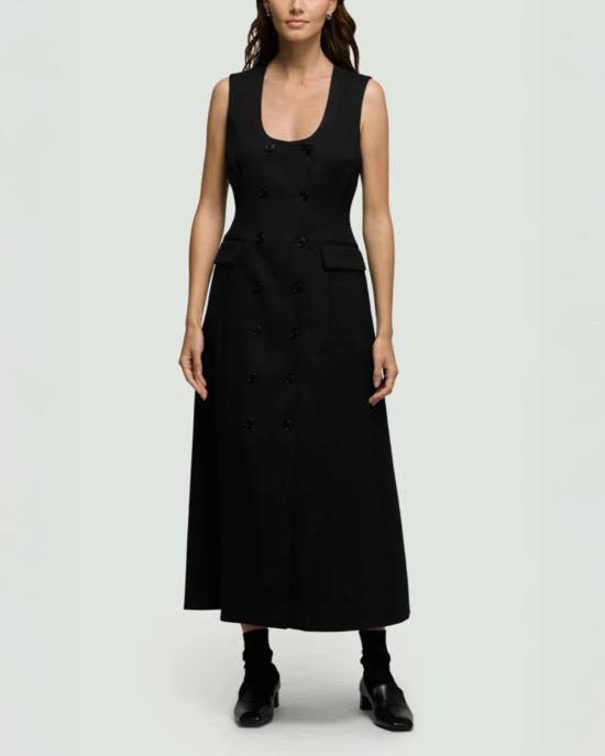  아르젠트 롱 원피스 스쿠프넥 더블 브레스티드 드레스 블랙 - ARGENT