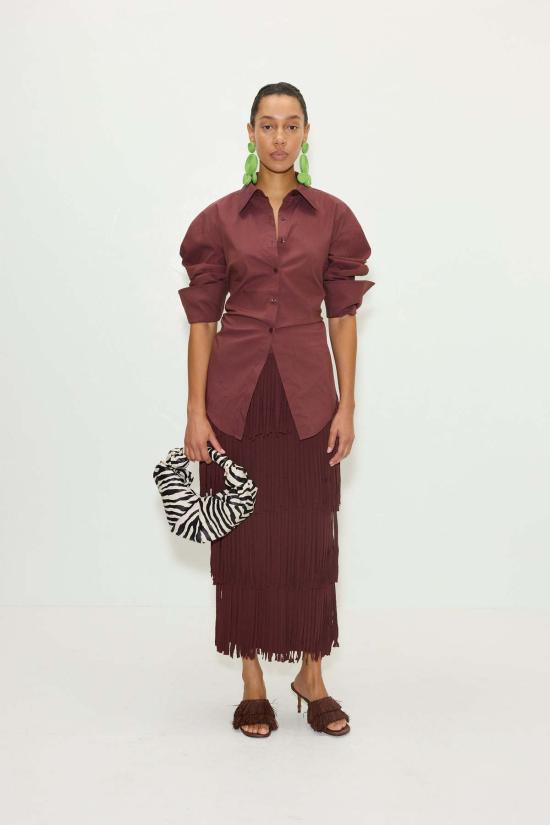  Poplin 블라우스 사이먼 밀러 로크 팝린 버튼업 탑 초코 브라운 - OTHER BRANDS