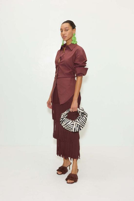  Poplin 블라우스 사이먼 밀러 로크 팝린 버튼업 탑 초코 브라운 - OTHER BRANDS