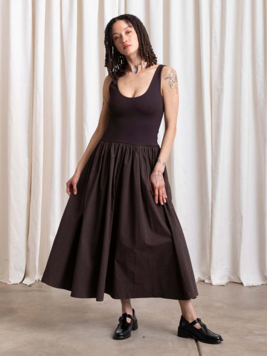  알리 골든 롱 원피스 믹스 패브릭 드레스 - ALI GOLDEN