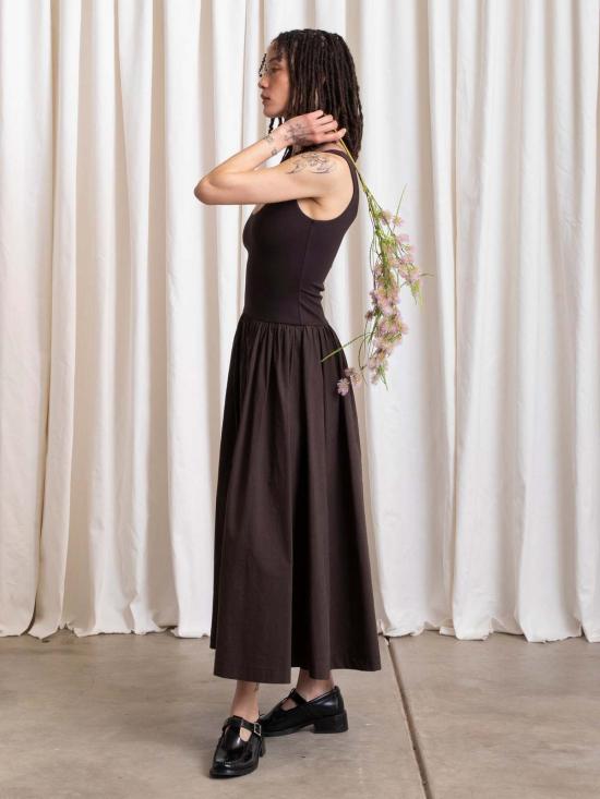  알리 골든 롱 원피스 믹스 패브릭 드레스 - ALI GOLDEN