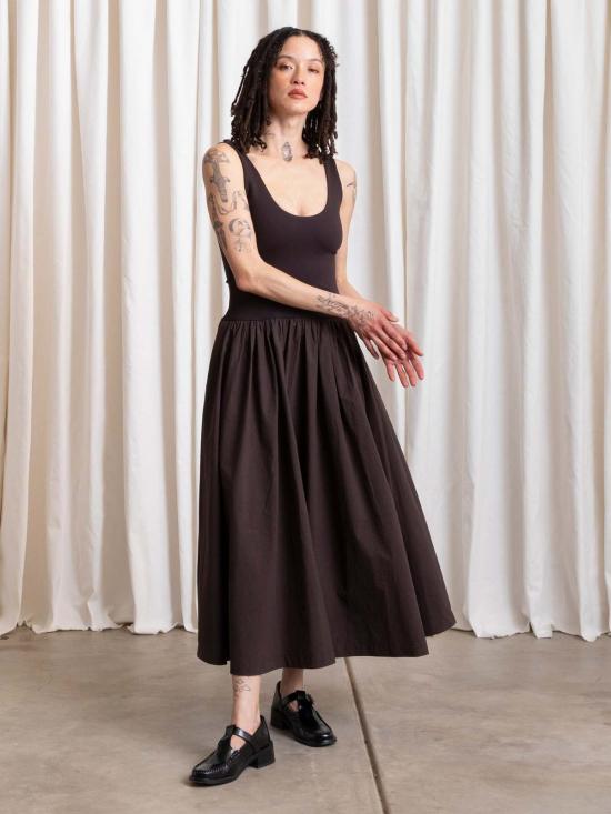  알리 골든 롱 원피스 믹스 패브릭 드레스 - ALI GOLDEN