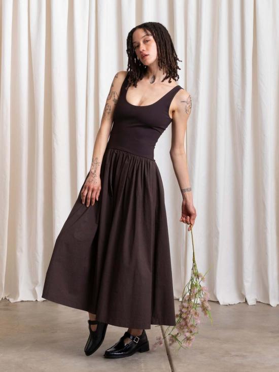  알리 골든 롱 원피스 믹스 패브릭 드레스 - ALI GOLDEN