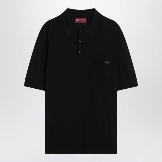 25SS 구찌 인타르시오 체스트 포켓 니트 폴로 티셔츠 824124XKEP1 Q GUC 1070 Black