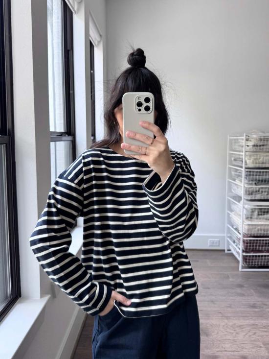  르 본 숍 긴팔 티셔츠 세일러 탑 - Le Bon Shoppe