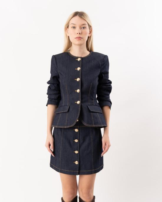  샹크 아 세트 데님 자켓 Cinq A Sept 데님 스크런치 크리스 재킷 인디고 - CINQ A SEPT