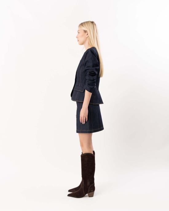  샹크 아 세트 데님 자켓 Cinq A Sept 데님 스크런치 크리스 재킷 인디고 - CINQ A SEPT