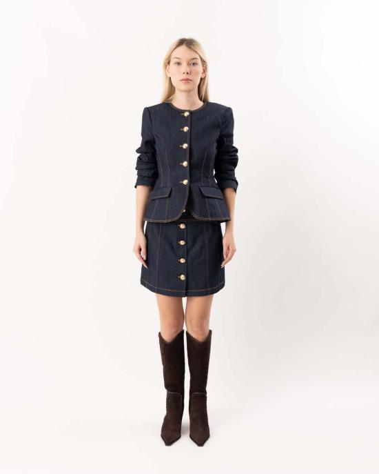  샹크 아 세트 데님 자켓 Cinq A Sept 데님 스크런치 크리스 재킷 인디고 - CINQ A SEPT